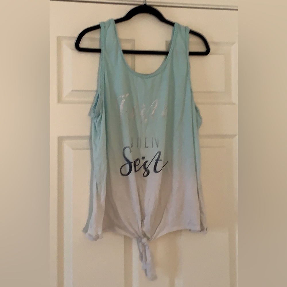 Maurice’s tank top Size 2 18/20 light blue and white with tie at the bottom